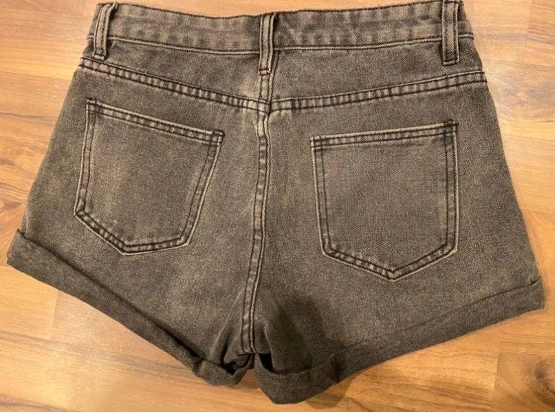 Grey/ Black High Waisted Jean Shorts - Image 3