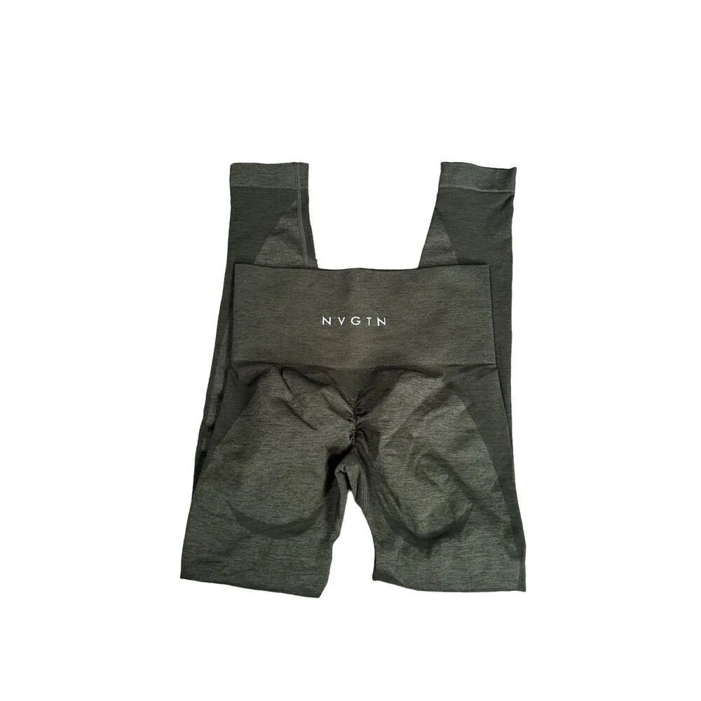 NVGTN Butt Scrunch Cinched Seamless Contour Leggings Olive Dark Green XS Gym - Image 2