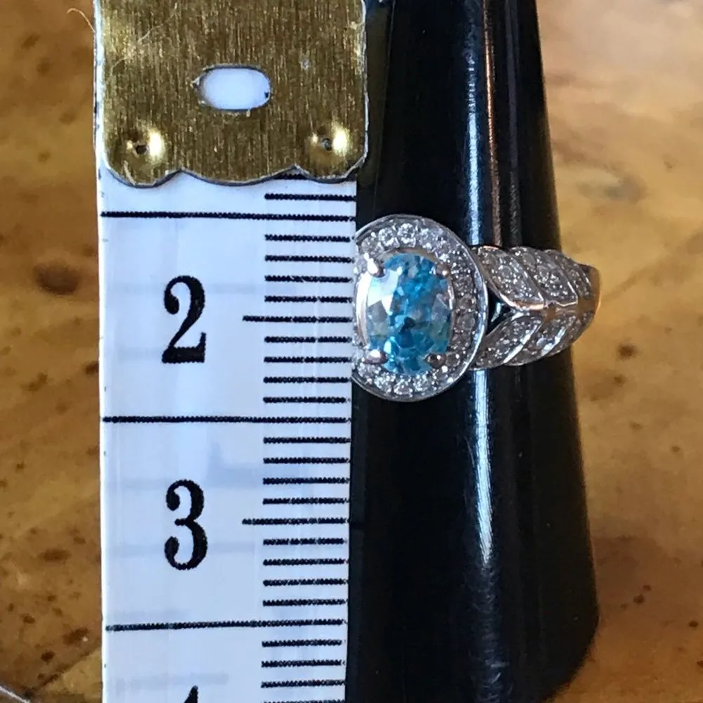 Natural Blue Zircon Moissanite Sterling Silver Ring Size 9 - Image 8