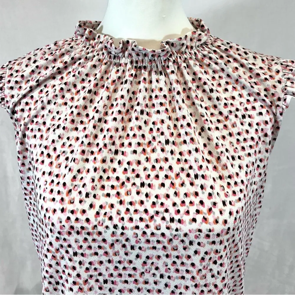white pink black and gray ruffle neck cap sleeve top size small - Image 4