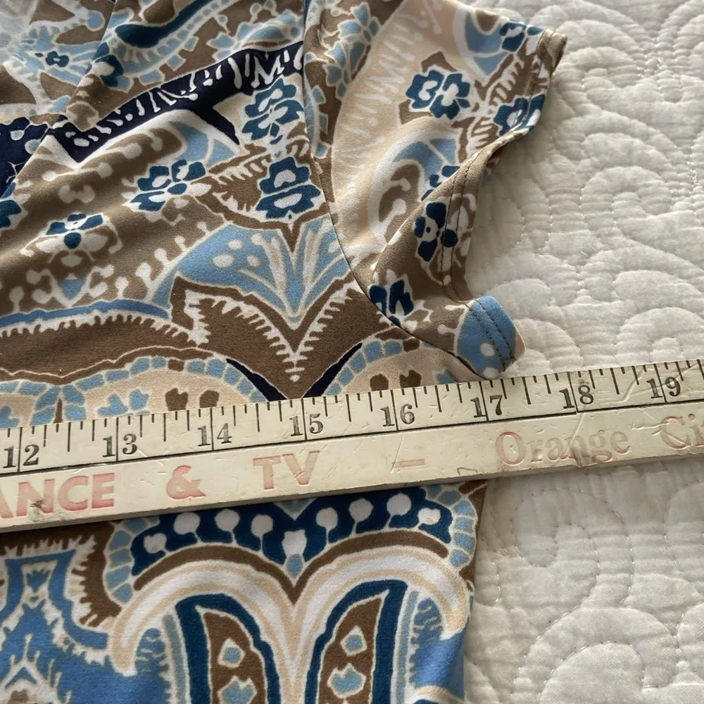 Axcess by Liz Claiborne Blue and Brown Patterned Faux Wrap Dress Size Medium - Image 9