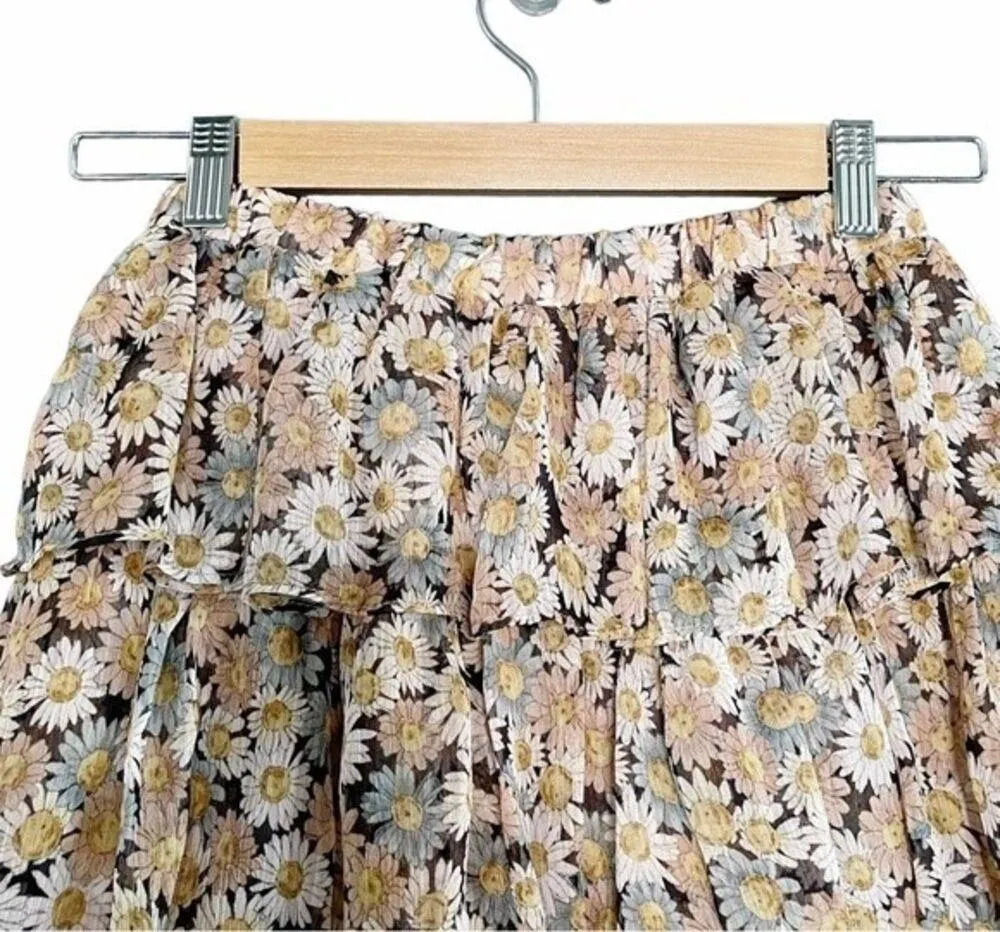 NWT Laurella Tiered Pastel Daisies Spring Ruffled Mini Skirt Women’s Size S/M Green - Image 5