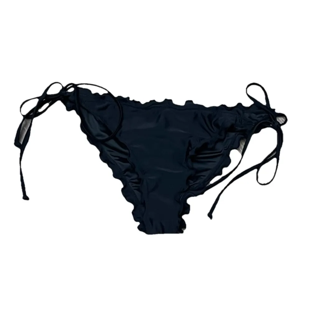 Relleciga Black Cheeky Bikini Bottom with Side Tie Ruffle Trim Large - Image 2