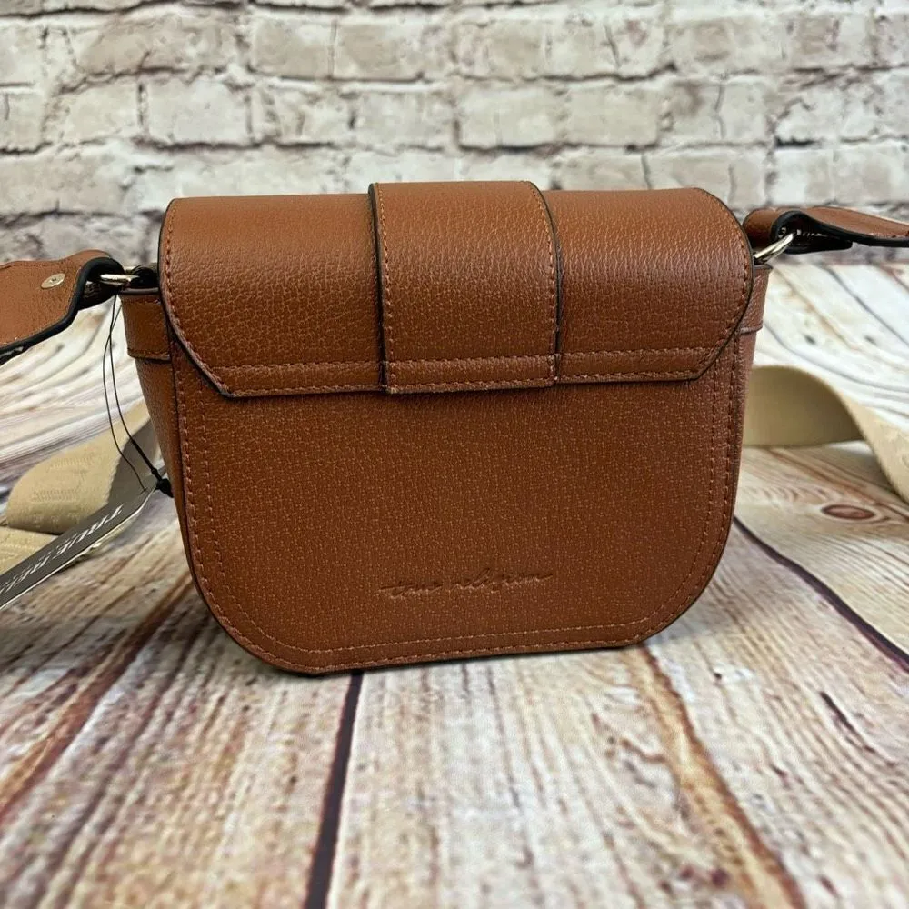 True Religion Mini Flap Crossbody Bag Purse Cognac Brown Gold Cream NWT - Image 6