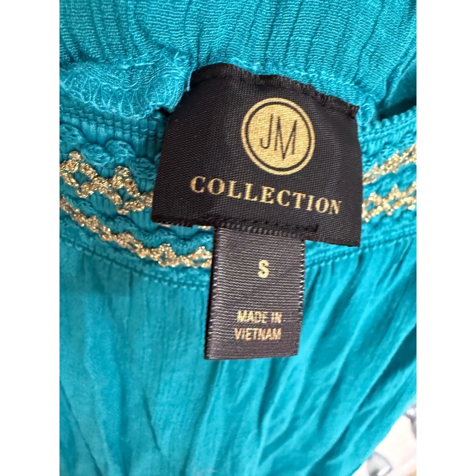 JM Collection Palazzo Pants Wide Leg Smocked Waist Teal Blue Size S - Image 3