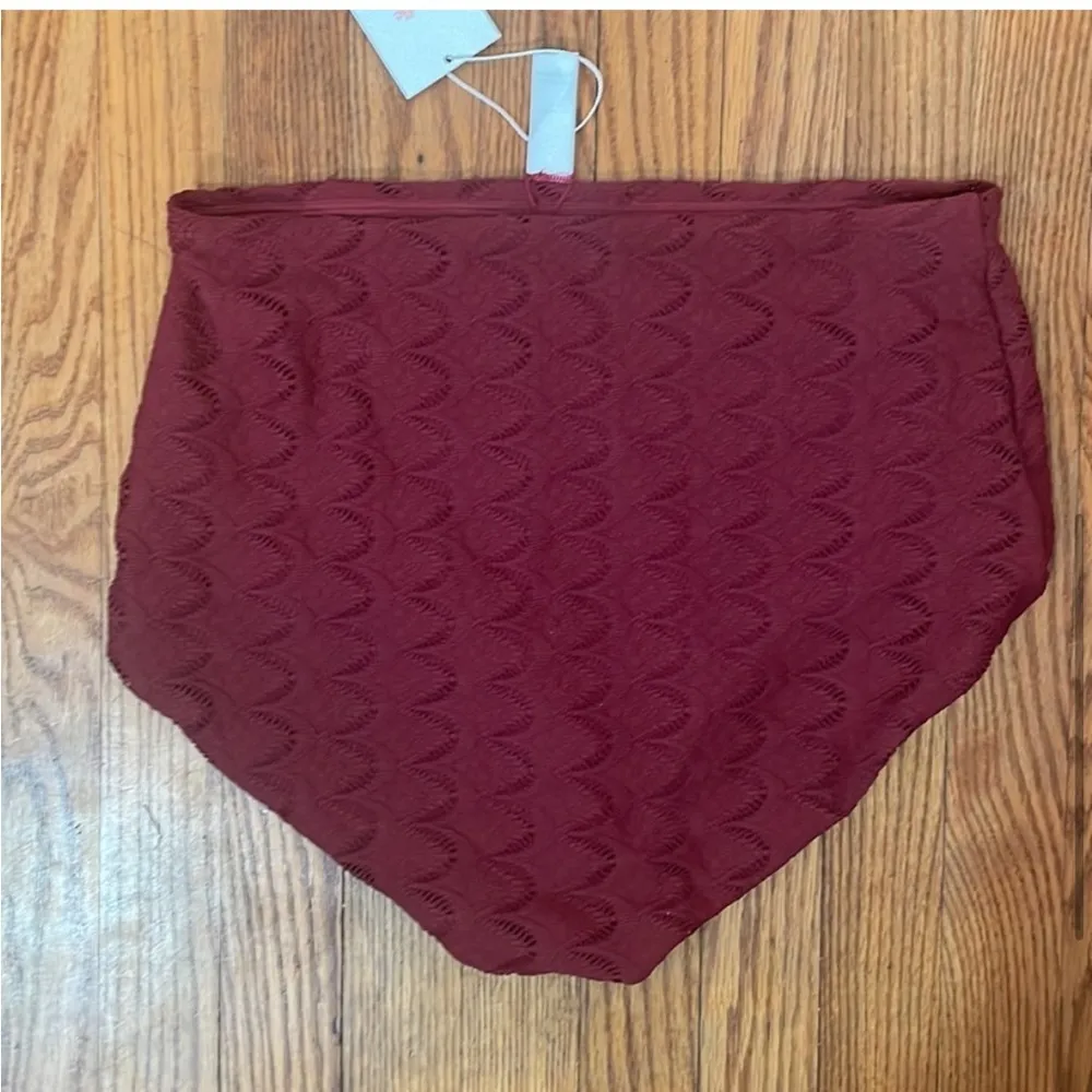 Andie Super High Waisted‎ Bikini Bottom size L Crochet Syrah Red NWT - Image 4