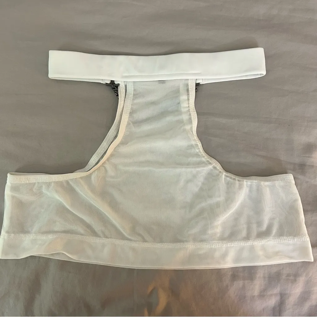 Syzygy The Label White Mesh Mini Skirt With Titanium Chains, High Waist Cut Outs - Image 11