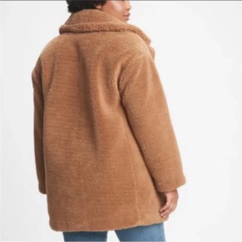Gap Womens Fleece Oversized Teddy Coat Longline Winter Warm Button Up - Image 2