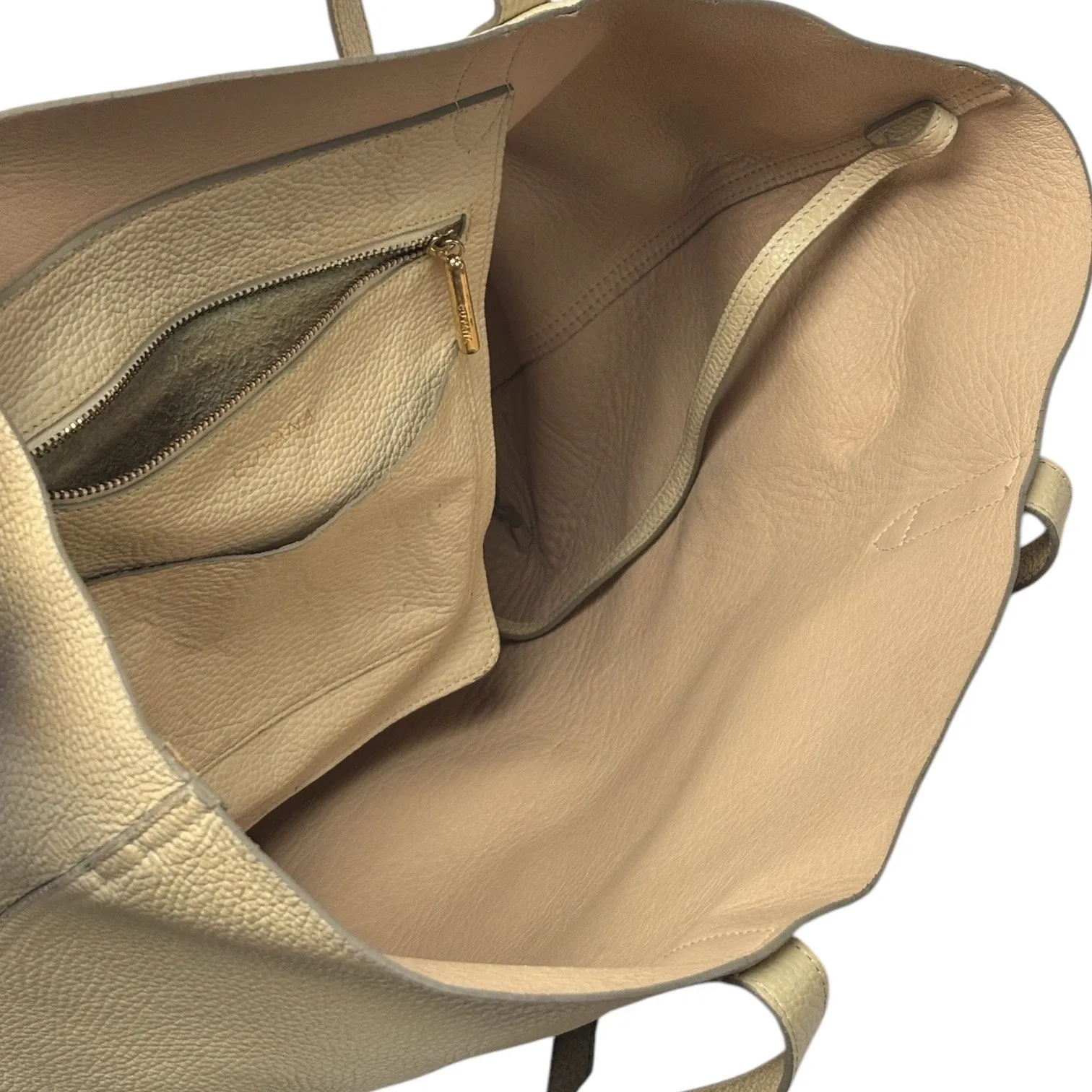 Cuyana Small Easy Tote Beige Pebbled Leather 14" Laptop Handbag Shoulder Bag - Image 5