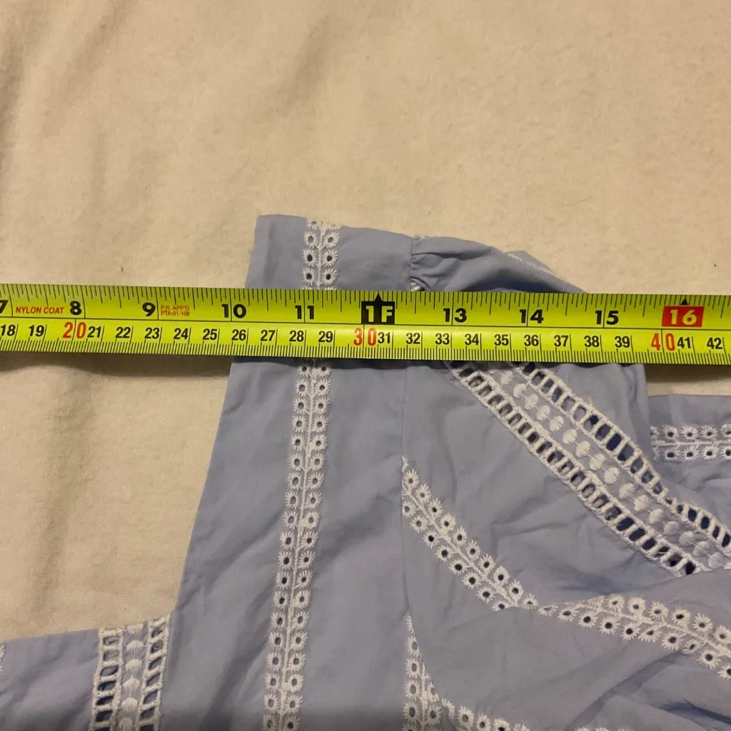 Maje square neck high waist blue cotton blend lace mini dress 3 bust36 maternity Size 4 - Image 7