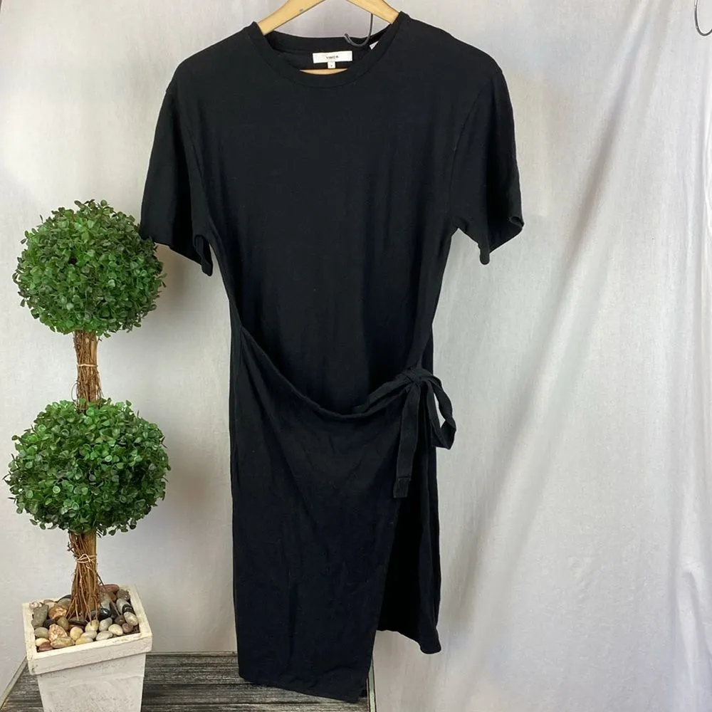 Vince Black Cotton Short Sleeve Tie Waist Tee T Shirt Dress S Small - Image 2