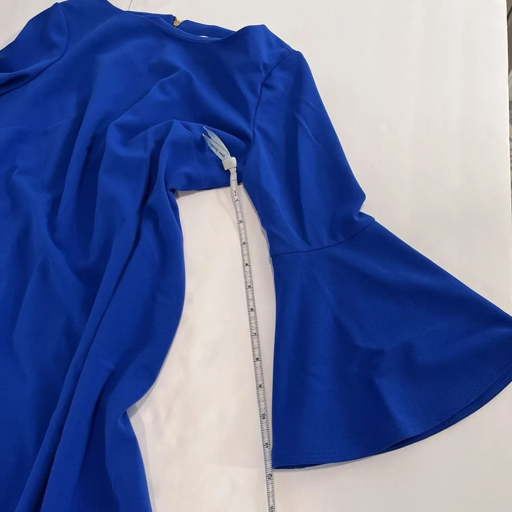 Calvin Klein Royal Blue Bell Sleeve Stretch‎ Crepe Sheath Dress Size 4 - Image 9