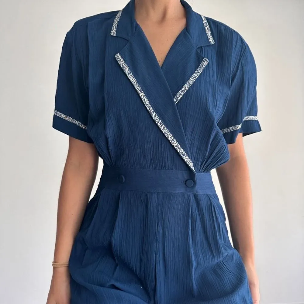 Vintage 80s nautical navy blue jumpsuit Blue Size 4 - Image 6