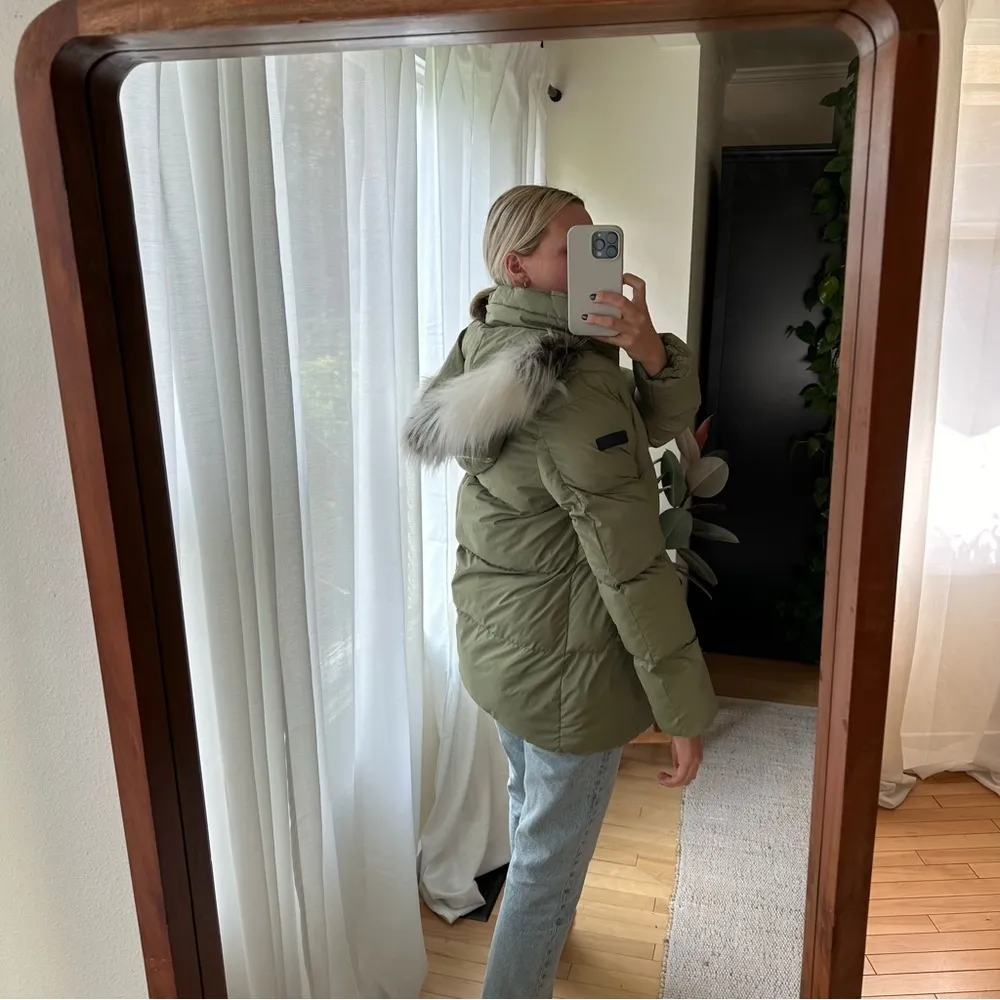 Sam Edelman Water Repellent Faux Fur Trim Puffer Jacket Quilted Green Women's M - Image 4