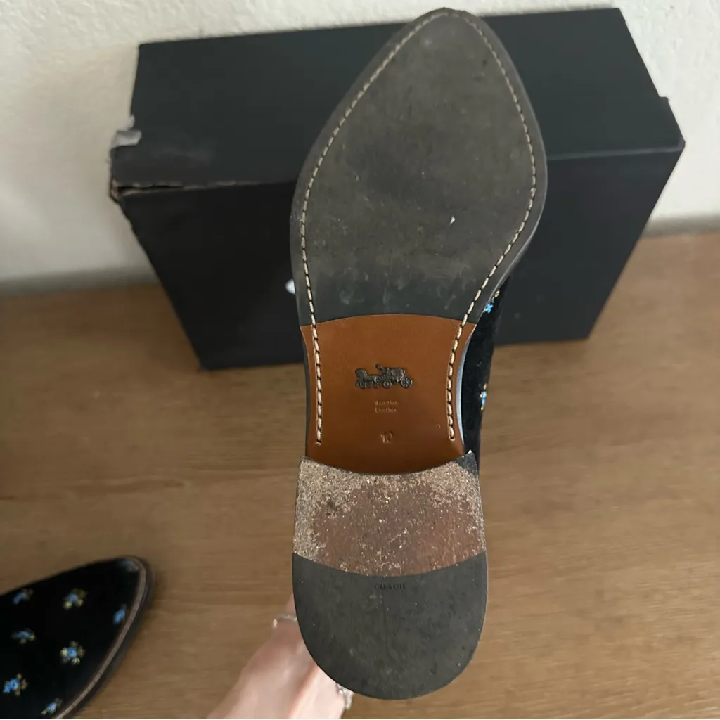 Coach Bowery Black Suede Floral Embroidery Chelsea Ankle Boots Booties Size 10 - Image 7