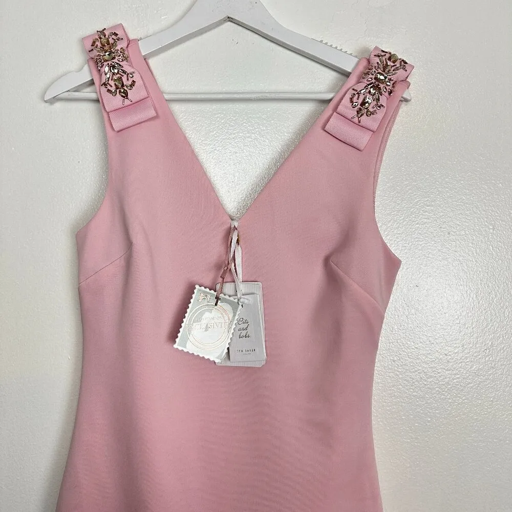 TED BAKER London Belliah Bow Shoulder Body-Con Dress in Dusky Pink Size US 2 NWT - Image 4