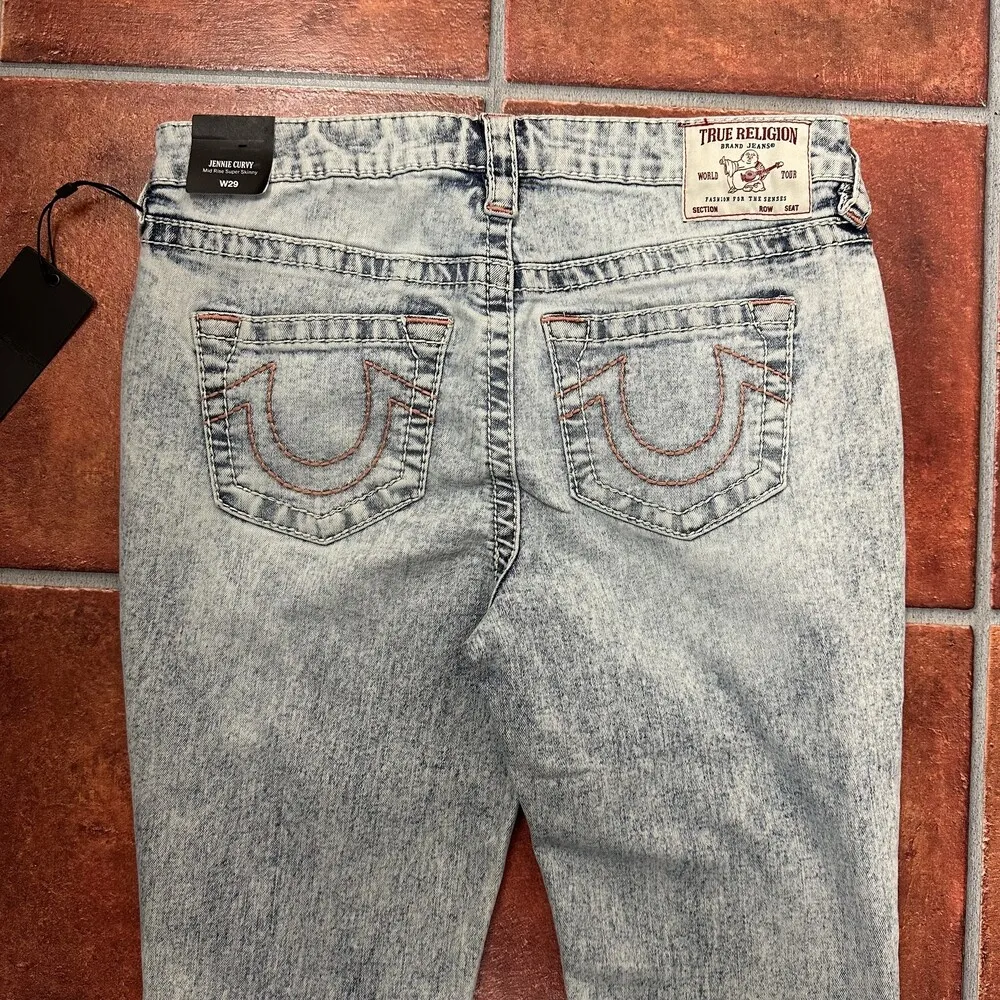 NWT True Religion Acid Wash Mid Rise Super Skinny Stretchy Jeans W29 - Image 10