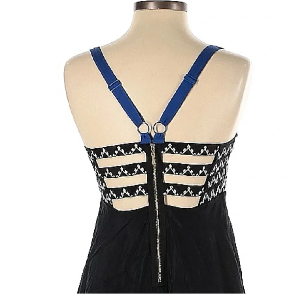 Anthropologie Leifnotes Black Silk Embroidered Whimsigoth Punk Dress Size 4 Blue - Image 8
