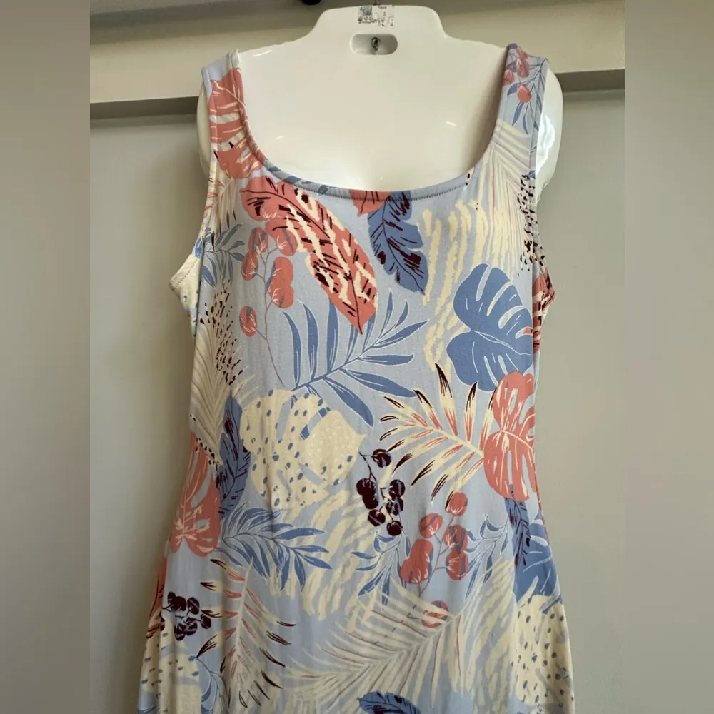 Haute Monde leaf print side slit maxi dress size Large resort wear - Image 3