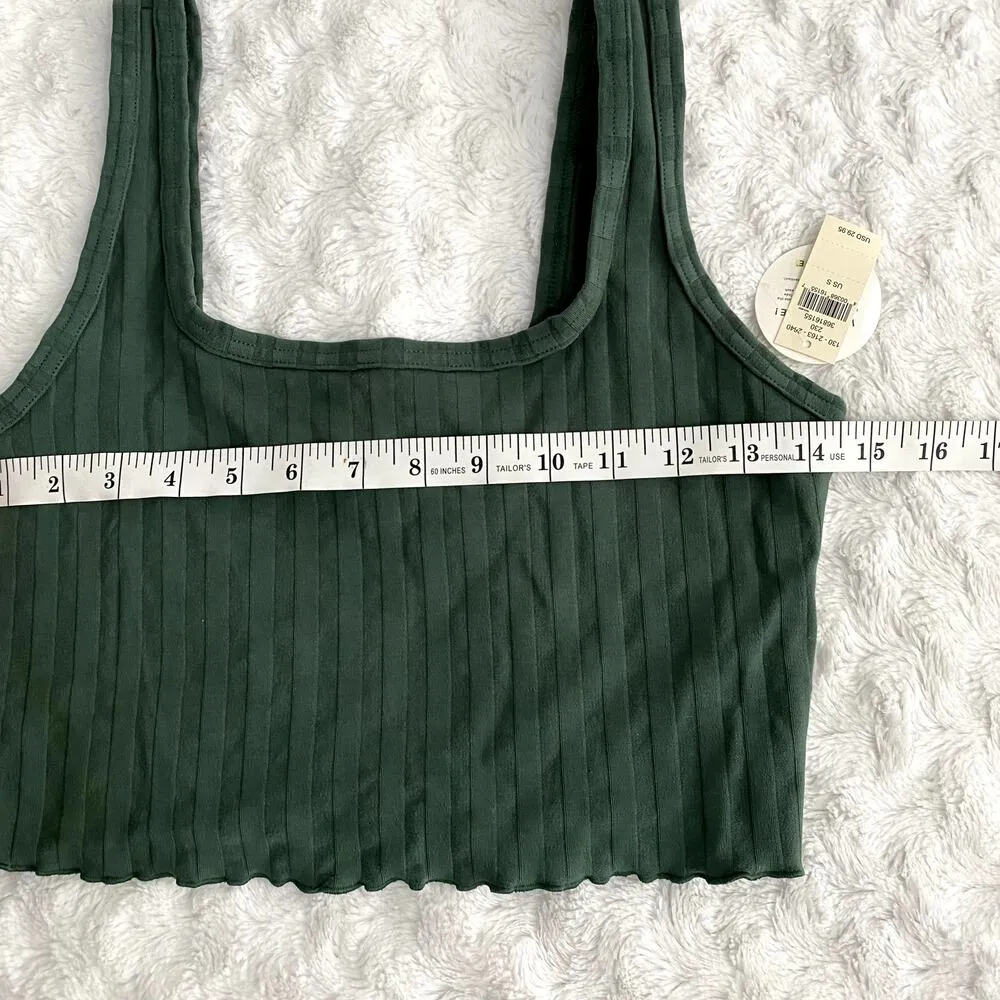 NEW Aerie Offline Olive Green Ribbed OG Groove Lettuce Hem Crop Top S - Image 7