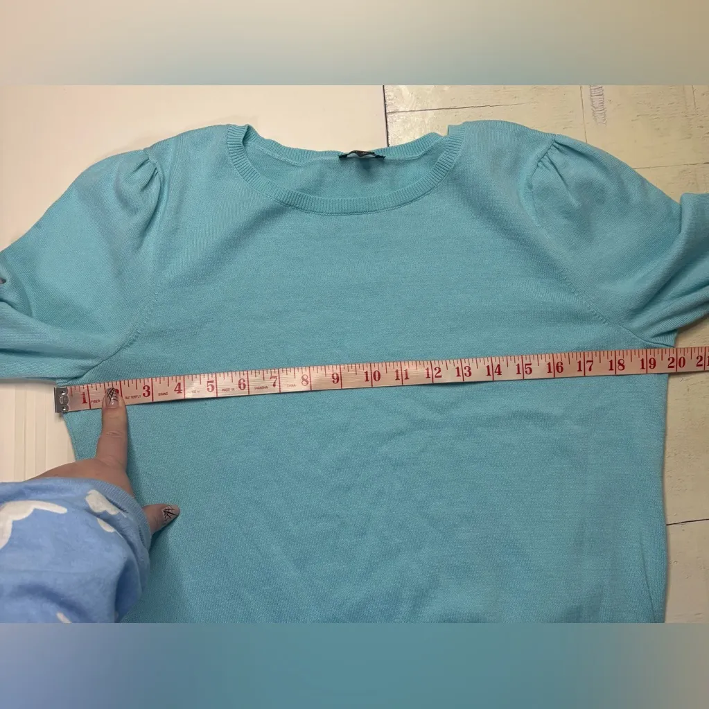 Talbots Size Medium Aqua Button Cuff Sweater Crewneck Cotton Blend Pullover - Image 3