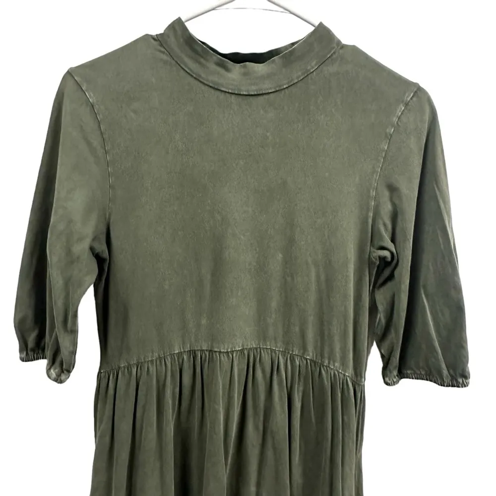 Vylette Olive Cotton Tee Short Puff Sleeve Babydoll Pocket Dress Womens Small Green - Image 5