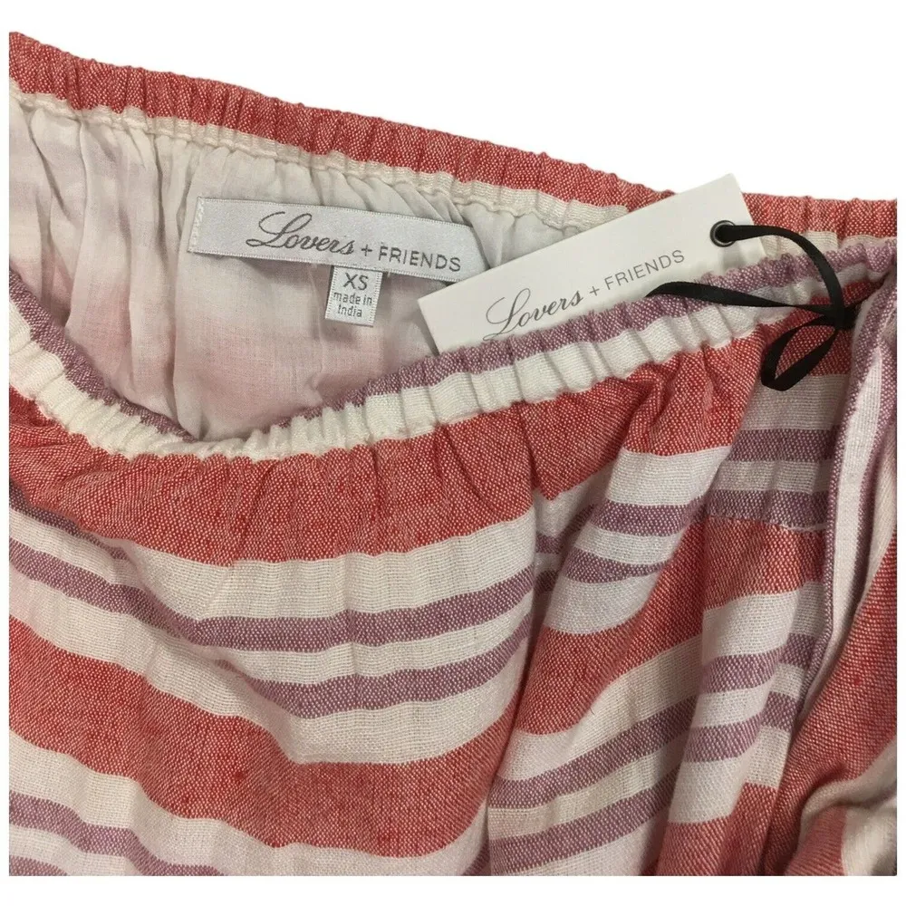 New Lovers And Friends Womens XS Mira Linen Off Shoulder Midi Striped Dress Pink - Image 7