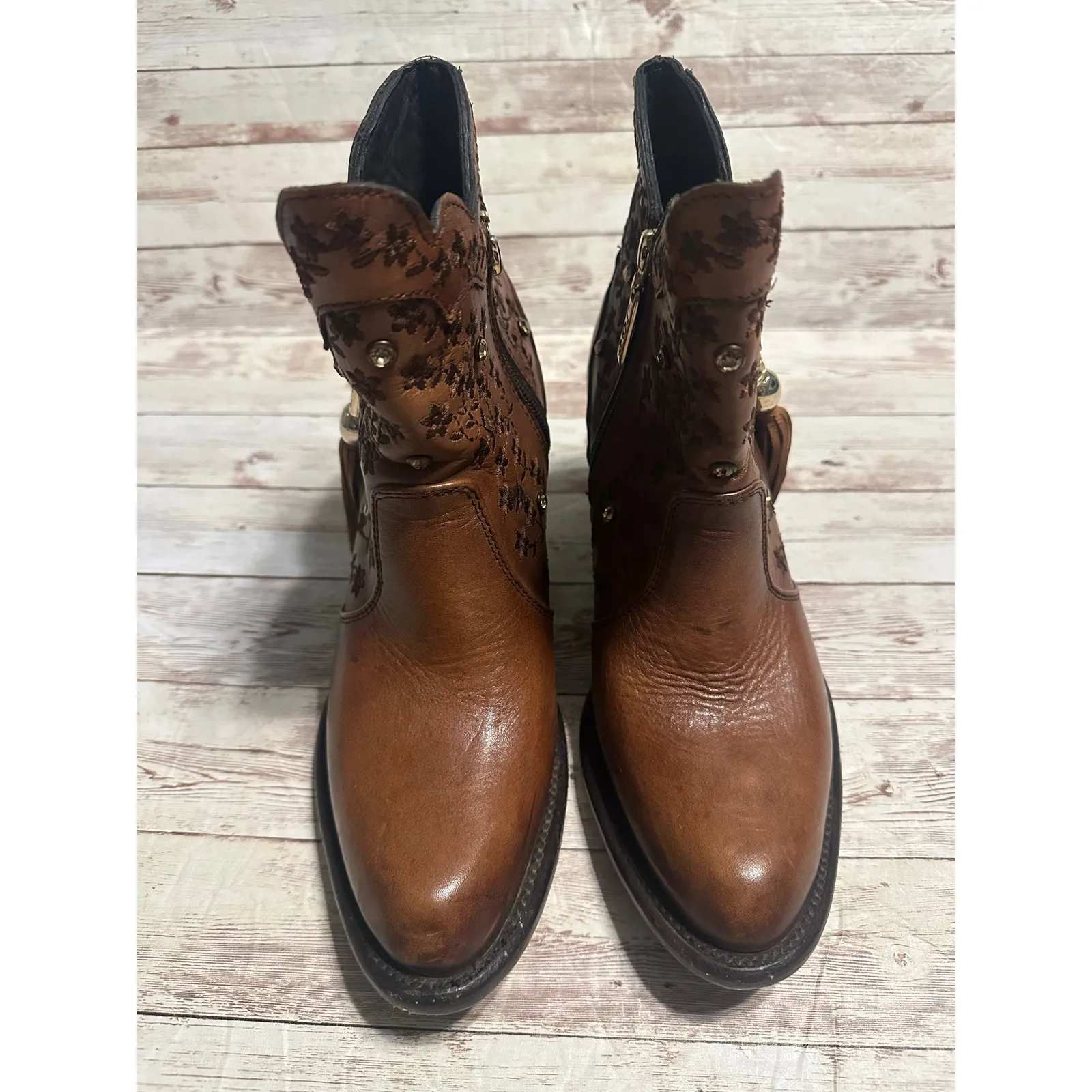 Joe Ximena Tassel Western Bootie Boot Size Leather Women's 7 Brown Cowboy Bling - Image 2