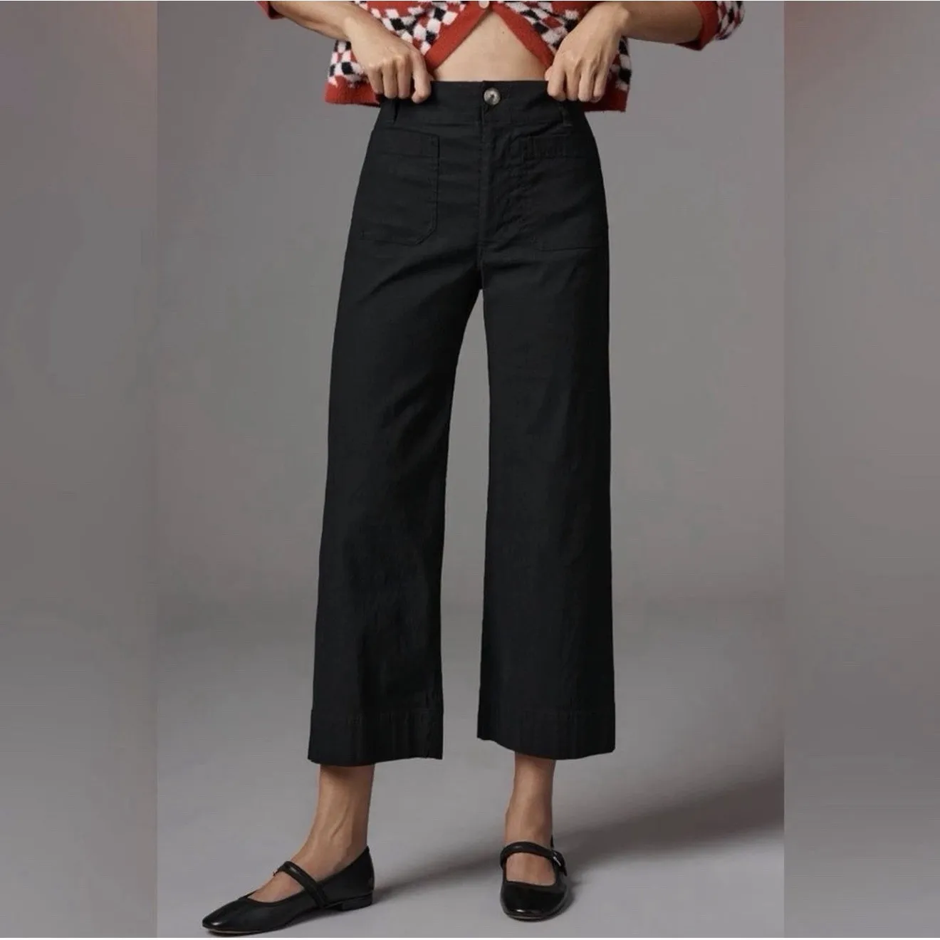 Maeve Anthropologie Womens The Colette Black Linen Blend Pants 24 Quiet Luxury - Image 2