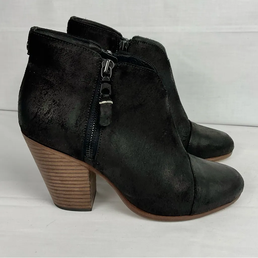 Rag & Bone Black Suede Leather Margot Boot Sz 39 Ankle Booties Distressed - Image 2