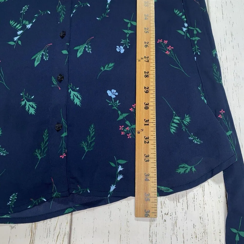 Banana Republic Women’s Sz 6 Blue Botanical Chiffon Shirt Dress Tie Belt Ruffle - Image 9