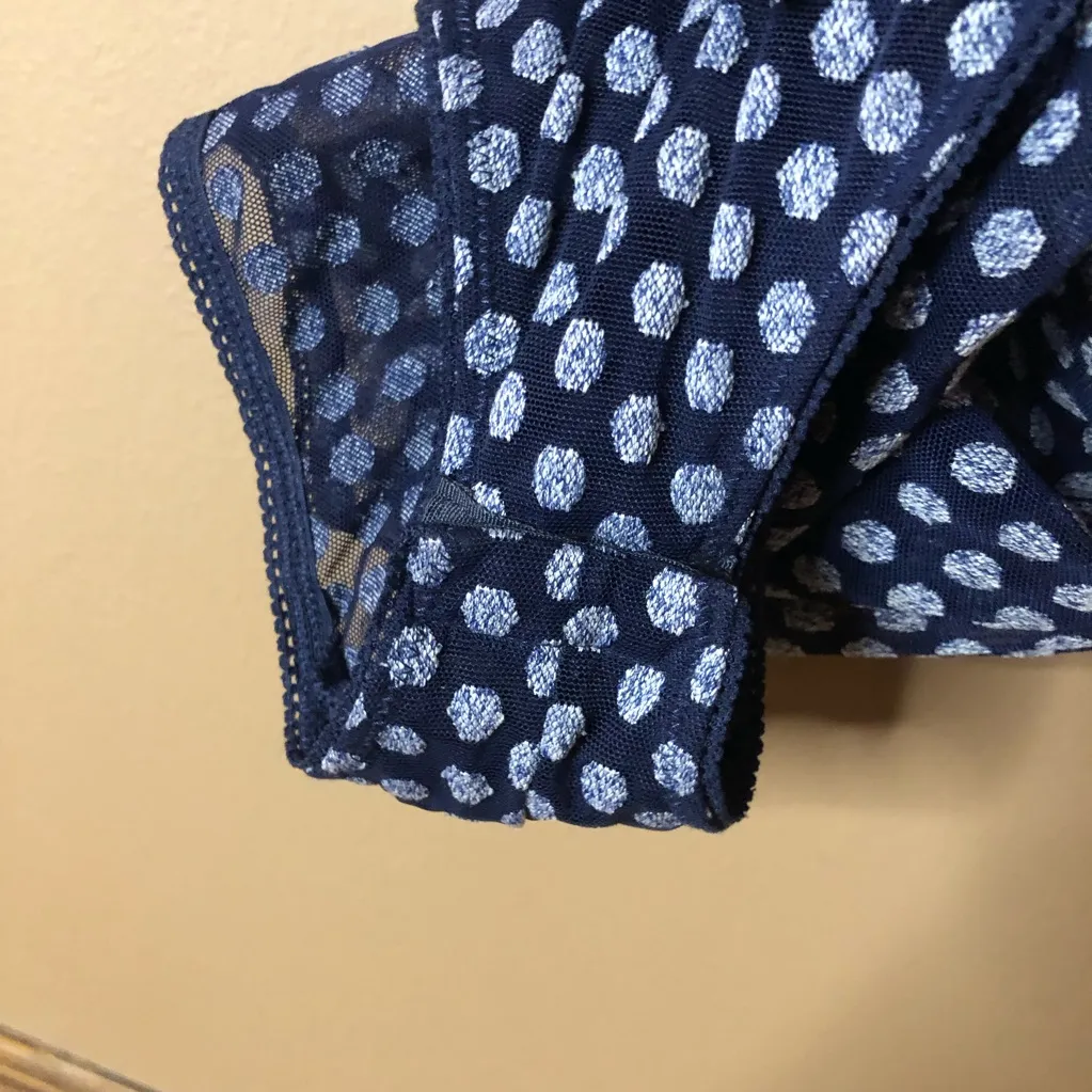 Aerie Obsessed Polkadot Halter Mesh Sheer Bodysuit Blue White Size large‎ - Image 5