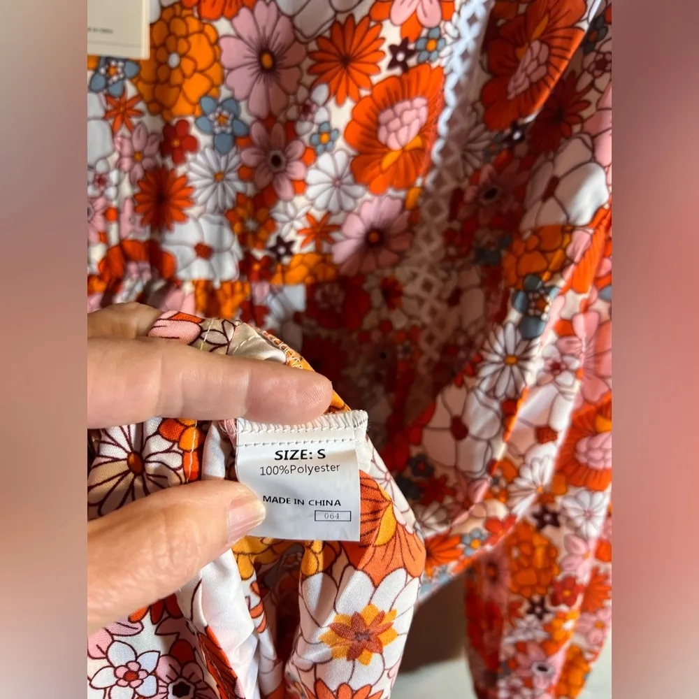 Floral Long Sleeve Dress Orange - Image 6