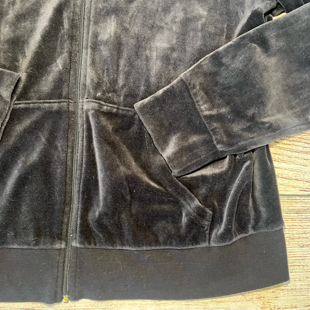 Juicy‎ Couture USA Velour Zip-Up Track Jacket Black Y2K Womens Large Rhinestones - Image 4