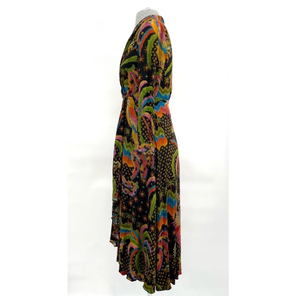 FARM RIO Macaw Island Printed Maxi Dress Tropical Vacation XS Black - Image 10