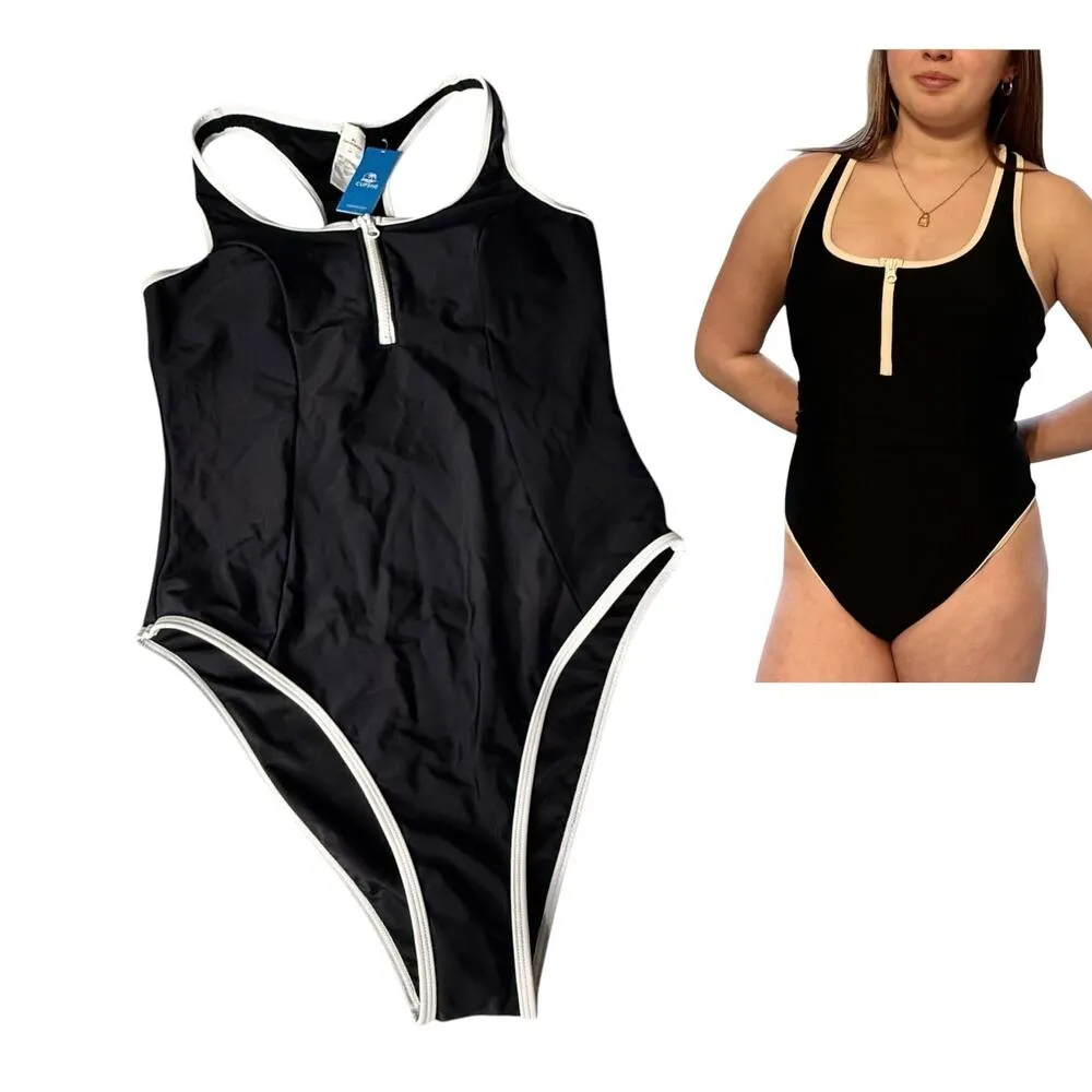 NEW Women's CUPSHE SWIMSUIT XL Black & White U-Neck Front Zip One-Piece Swim NWT - Image 12