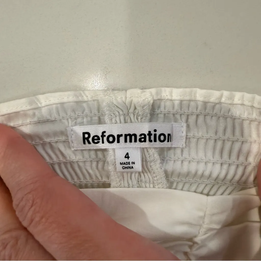 Reformation x Anthropologie Radish Puff Sleeve Ruched Top Womens 4 White ZipBack - Image 9