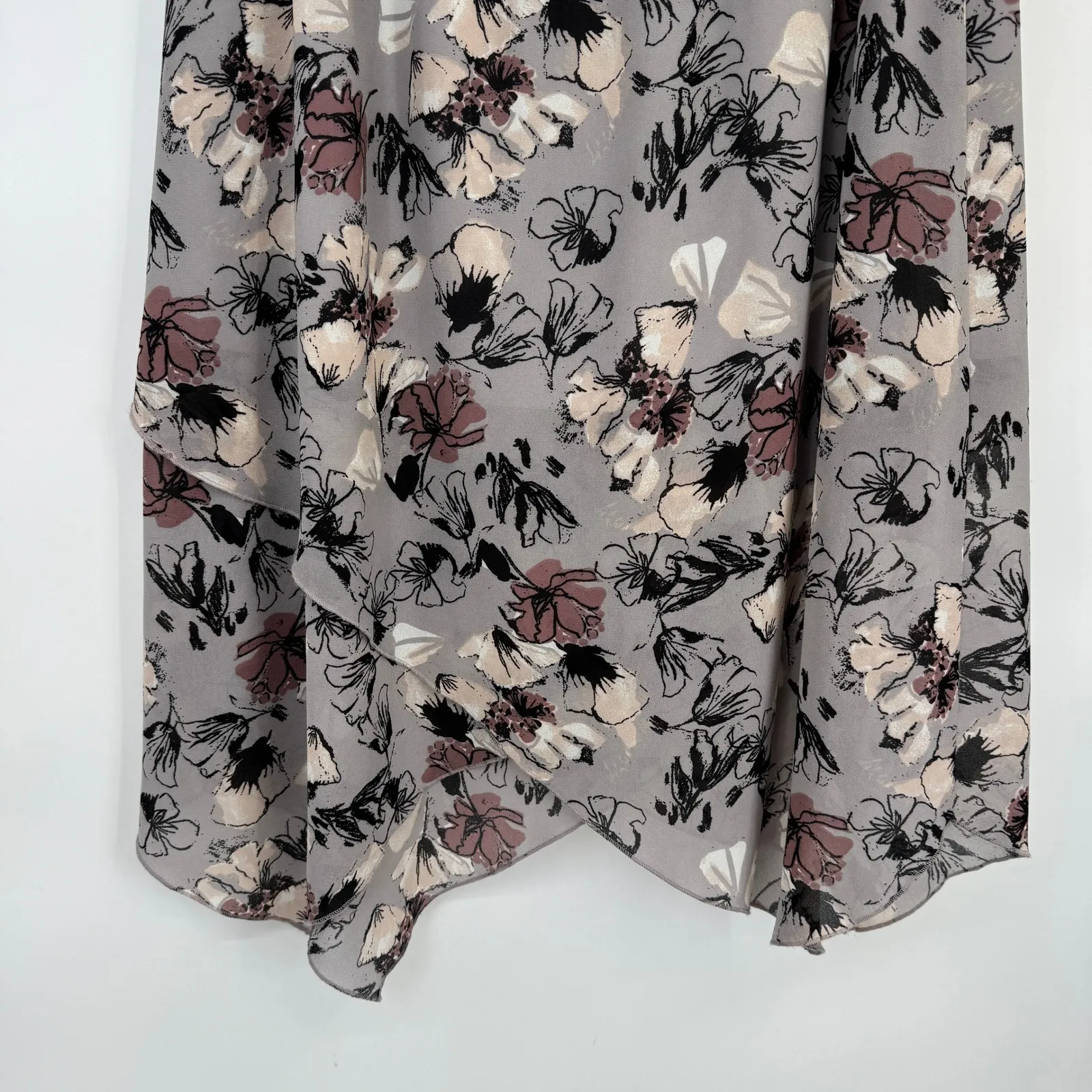 Leith Asymmetrical Hem Midi Skirt Womens S Grey Floral Elastic Waist Polyester - Image 7
