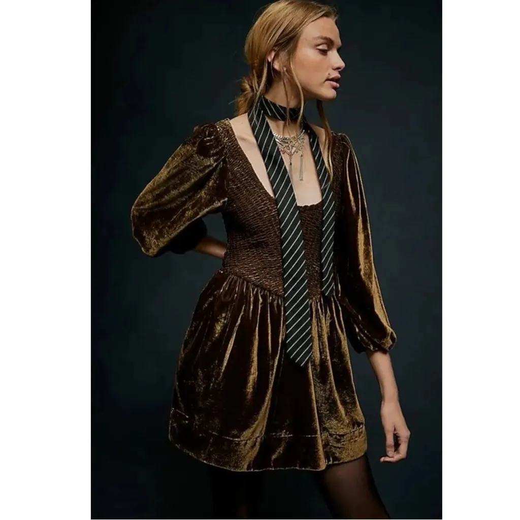 Free People Farrier Velvet Mini Dress in Brown Bear Size Small Holidays Winter - Image 6