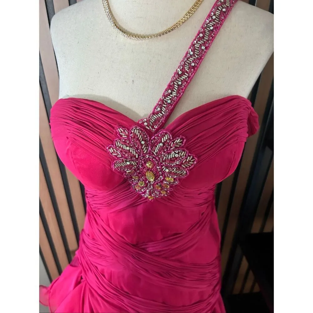 David’s bridal size 1/2 fusia dress y2k long train prom or homecoming - Image 2