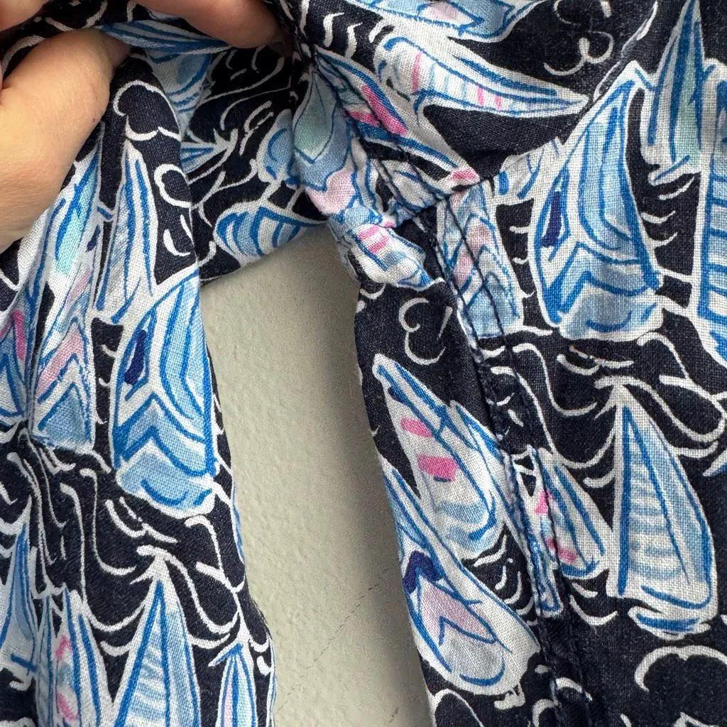 Lilly Pulitzer Low Tide Navy Sails And Stripes Taron Mid-Rise Linen Pant Medium - Image 3