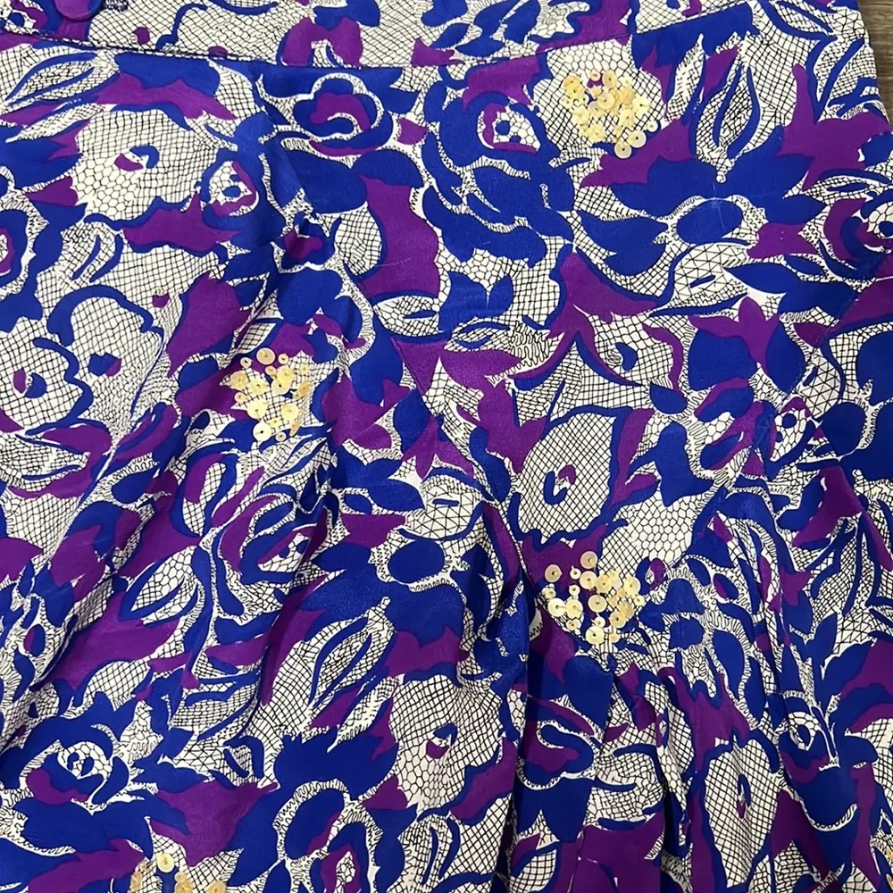 Anthropologie Fei 100% Silk Purple/Blue Floral Pencil Skirt Size 2 - Image 6