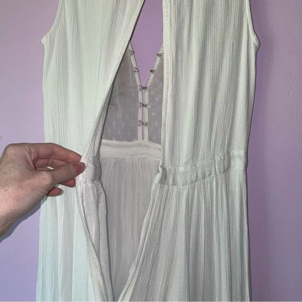 Lulu's XXS Maxi Dress White Embroidered Floral Vacation Cottage Coastal Boho - Image 13