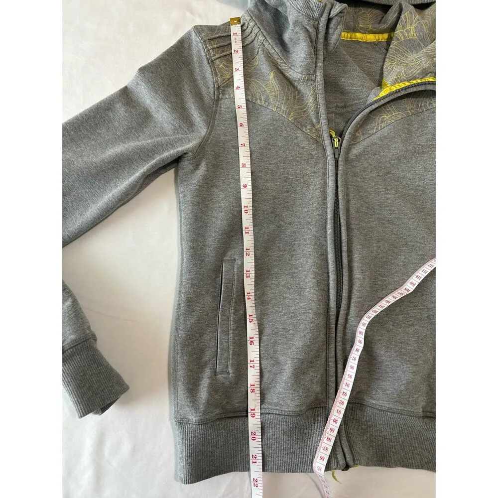 Lululemon Scuba Cotton Full Zip Up Hooded Jacket Grey Yellow Floral Size Small 6 - Image 12