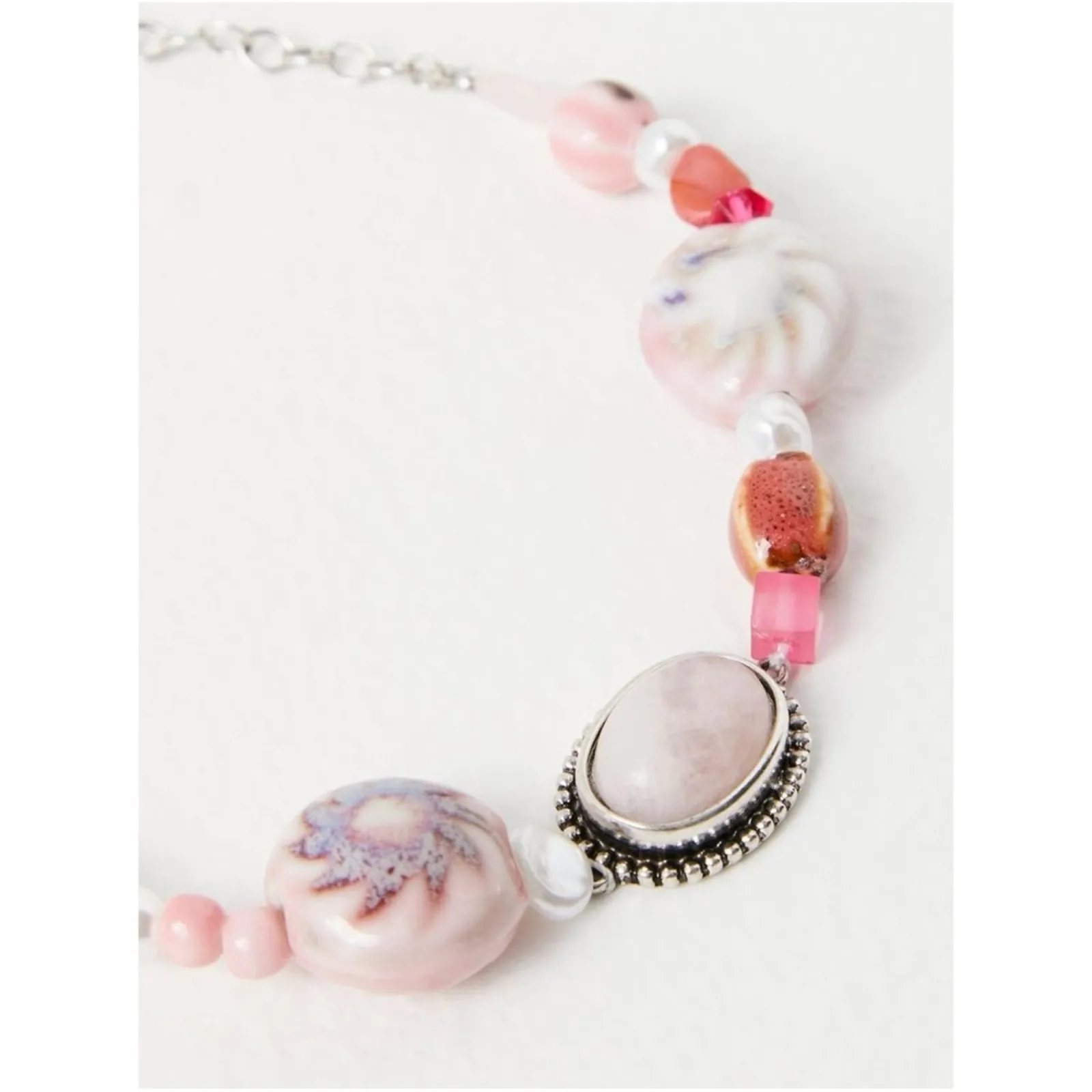 Free People Bohemian Chunky Agnes Choker Silver Pink Beach Boho NWT HTF Layering - Image 4