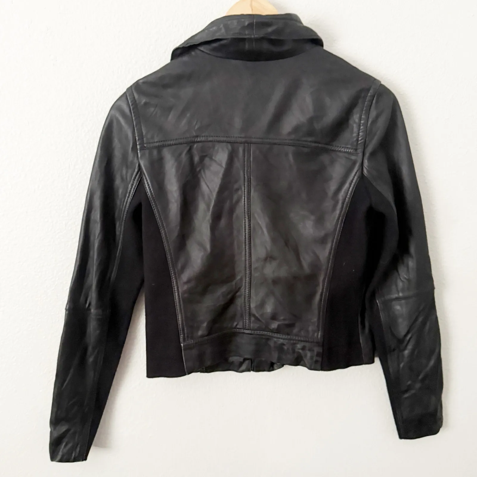 CASLON |  Black Moto Motorcycle Style Jacket Stretch Panels Zipper | Medium - Image 6