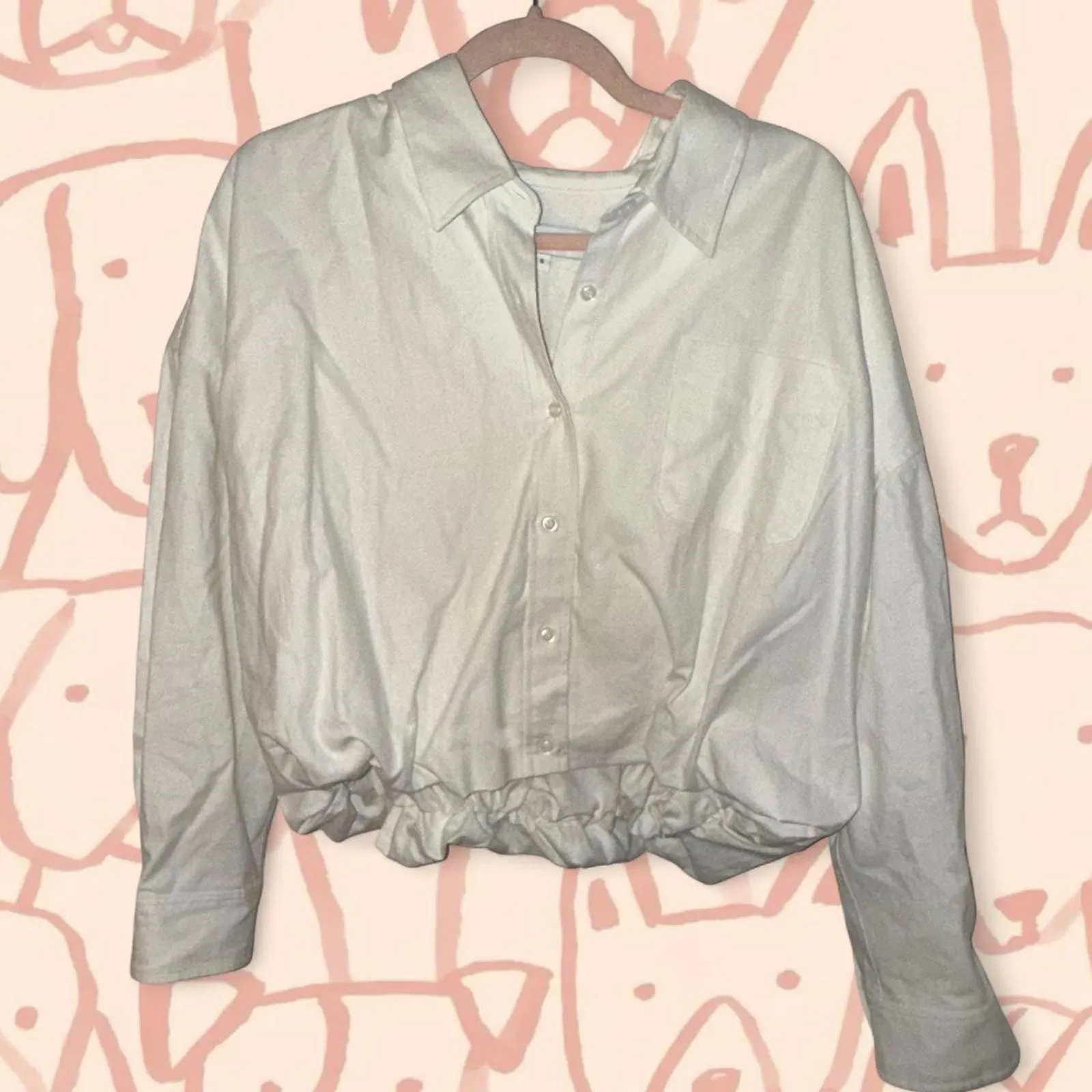PARKE White Bubble Down Cropped Blouson Poplin Shirt - Image 4