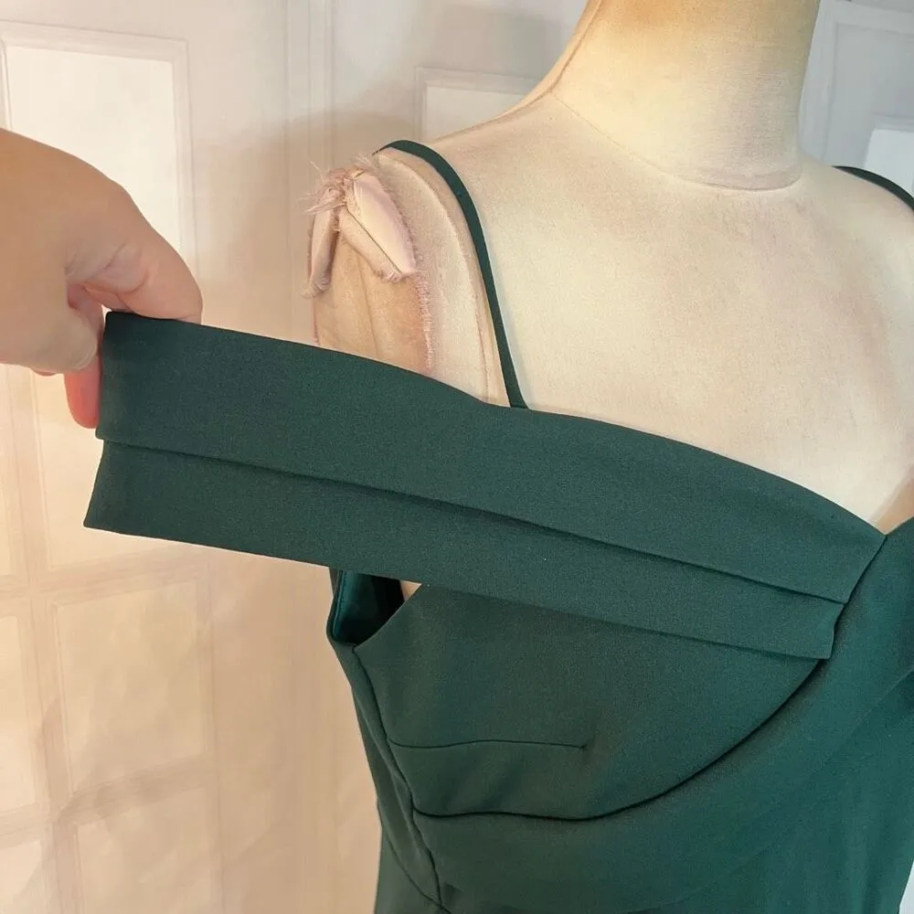 Windsor Green Pleated Off The Shoulder Slit Back Lined Midi Dress Size XL - Image 6