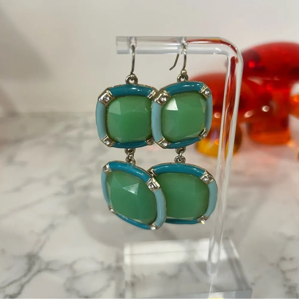 Double Square Teal Green Blue Dangle Earrings - Image 2