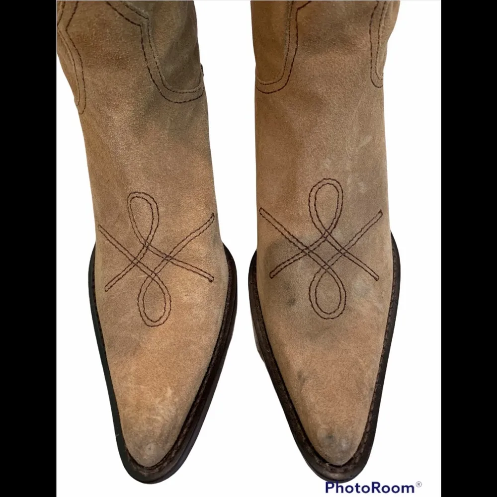 Franco Sarto Brown Suede Leather Pull On Pointy Toe Cowboy Boot - Image 4